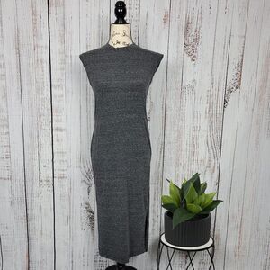ALYA Grey Marled Crew Neck Cap Sleeve Loose Fit Casual Chic Summer Maxi Dress